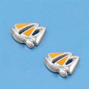  Sterling Silver 06mm Yellow Sailboat Earrings Jewelry