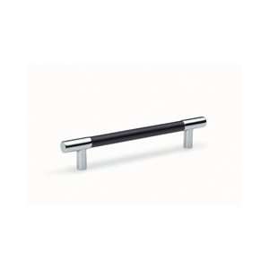   Nickel & Blue Leather 6 9/16 Inch Leather Barrel Cabinet Drawer Pull