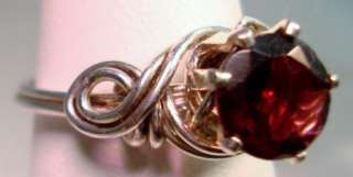 Handmade Genuine Natural Garnet Sterling Wire Wrap Ring Size 5 3/4 to 