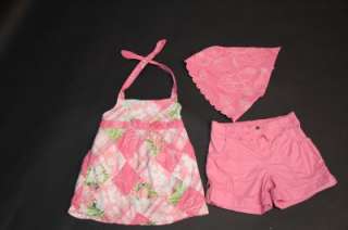   Island Summer Pink Patchwork Top Scarf Gap Shorts EUC 5 5T Girl  