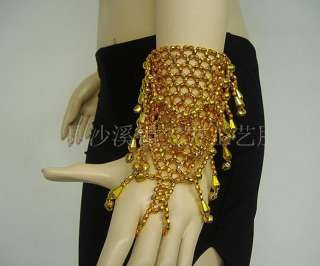Pair Golden Belly Dance M finger Bracelet with Bells  