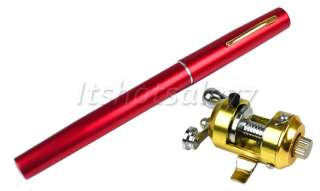   Aluminum Alloy Fishing Fish Red Pen Rod Fly Stick Pole + Spin Reel