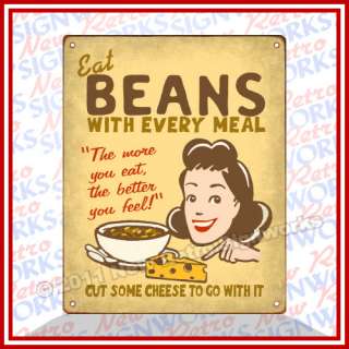   Eat Beans Fart Joke Sign Gag Gift Vintage Farts Get Gas Prank Novelty