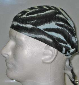 Light Blue & Black Zebra Stripe Doo Rag Headwrap  