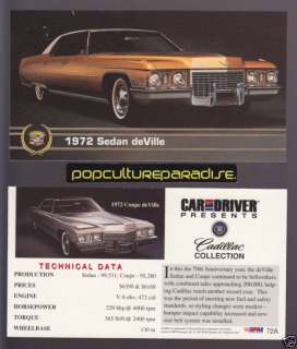 1972 CADILLAC SEDAN DEVILLE & COUPE Car And Driver CARD  