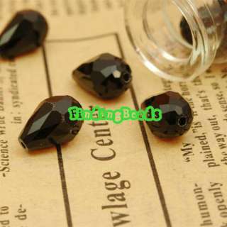 20Pcs Black Faceted Crystal Teardrop Beads 12mm CR0157  
