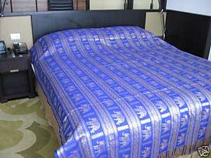 Thai silk bedspread   rich blue w med elephant design  