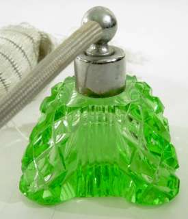 Vintage Green Depression Glass Perfume Bottle Atomizer  