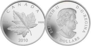 Canada   2010 Piedfort Reverse   Proof 1 oz. Silver Maple Leaf Coin 