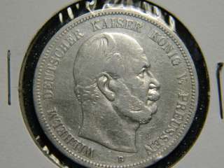 1875 B Germany Prussia 5 MARK .90 SILVER Deutsches Reich  