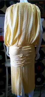   Blouson Flapper Fringe Coffin Draped Dropped Waist Dress Yellow  