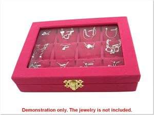 Fuschia Pendant Charm Compartment Jewelry Glass Top Box Case  