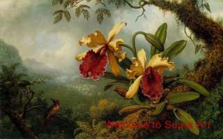 Orchids and Hummingbird Martin Johnson Heade Repro oil  