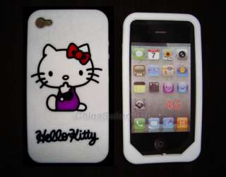 White Silicone Hello Kitty Case Cover for iPhone 4 4G 1  
