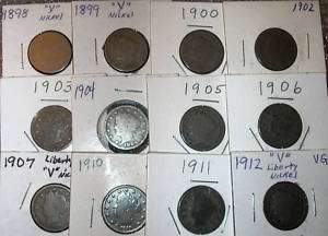 1898   1912 LIBERTY NICKEL 12 COIN STARTER COLLECTION  