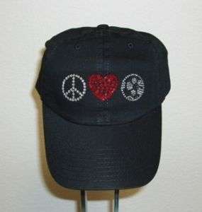 Peace Love Soccer Rhinestone Bling School Cap Hat  