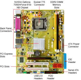 Asus P5N MX Motherboard   NVIDIA GeForce 7050, Socket 775, ATX, Audio 