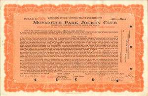 MONMOUTH PARK RACETRACK New Jersey stock certificate  