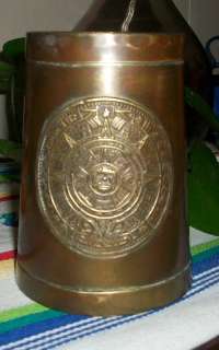 Vintage Hammered Brass Aztec Mayan Calendar Medallion Mug Cup Vase 