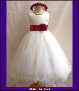 NEW IVORY APPLE RED PAGEANT RECITAL FLOWER GIRL DRESS 18 24MO 2 4 6 8 