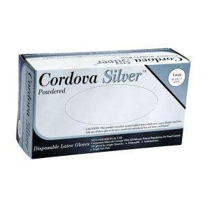Cordova Silver Disposable Latex Work Gloves 100 Count Powered Size 