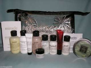 PHILOSOPHY TRAVEL SET x 11 PLUS COSMETIC BAG & CANDLE  