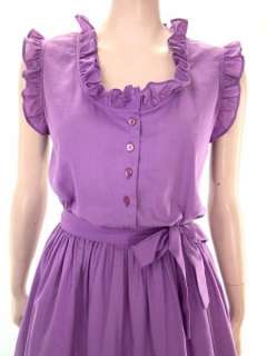 VTG 70s Lilac Ruffle Neck Shirtwaist SL Dress M  