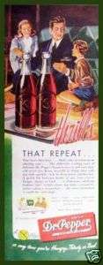 1945 DR. PEPPER DRINK CLOCK DIAL BOTTLE ADVERTISING AD  