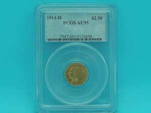 PCGS Certified 1914 D $2.50 Gold Indian Head Quarter Eagle 2 1/2 Coin 