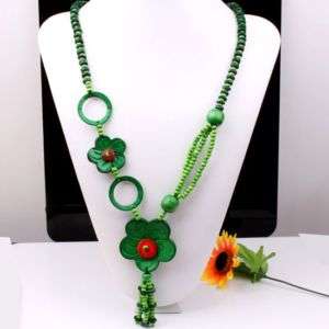 Handmade Green Coconut Shell Flower Beads Necklace 28L  