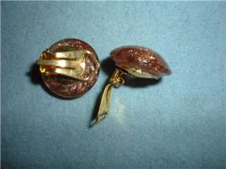 Vtg Italy Goldstone Art Glass Clip Earrings  