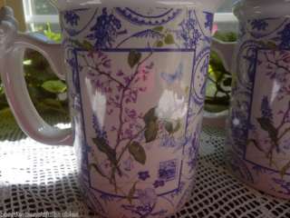 Blue & White Coffee/ Tea Mugs W/ Butterfly Handle  