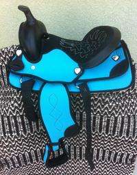 13 NEW BLUE COLOR YOUTH SYNTHETIC WESTERN SADDLE PACKAGE  