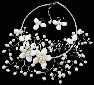 White agate pearl flower necklace/earring set VJ  