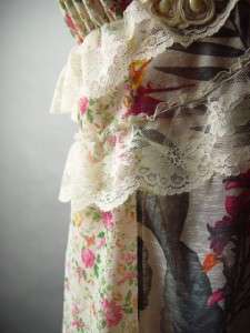 Romantic Floral Print 20s Antique Style Lace Frill Ruffle Tea Party 