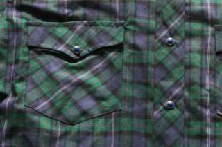 Vtg Roebuck Blue Snap Button Plaid Shirt Men Western M  