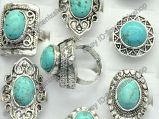 Wholesale lots 25pcs Tibet silver jewelry turquoise Rings free 
