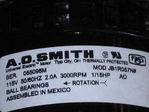 AO SMITH 115V 50/60HZ 2A 3000RPM 1/15HP ELECTRIC MOTOR  