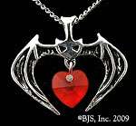 Sterling Silver Vampire Bat Necklace with Swarovski Crystal Heart