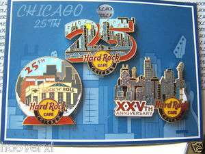 HARD ROCK CAFE CHICAGO 25TH ANNIVERSARY 3) PIN SET 2011  