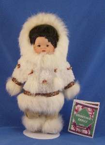   PORCELAIN ESKIMO DOLL ON STAND NWT 14 TALL BY INDIAN ARTS & CRAFTS
