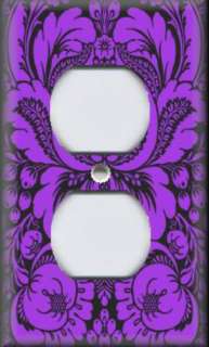 Light Switch Plate Cover   Purple And Black   Damask Design  