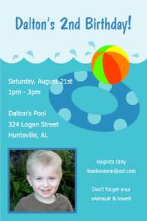 Boys Splash Pool Party Photo Birthday Invitations  