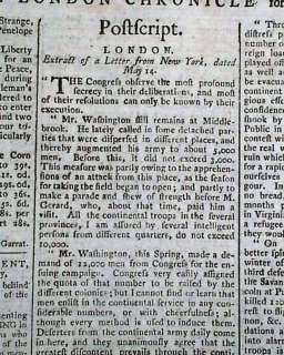   Army at Middlebrook 1779 Original Revolutionary War Newspaper  