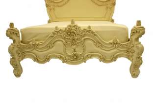 French Style Furniture Ivory cream White Carved Bed King Size Ornate 