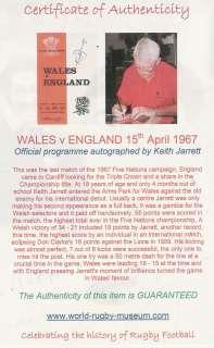 WALES v ENGLAND 1967 PROG SIGNED BY KEITH JARRETT + COA  