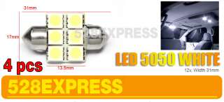 4x 31MM SMD 5050 6 LED DOME LIGHT MAP BULB SUPER WHITE DE3021 DE3022 