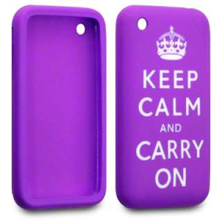 KEEP CALM & CARRY ON RUBBER CASE FOR IPHONE 3GS PURPLE  