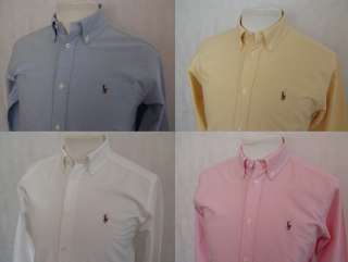   Lauren Boys Designer Small Pony Oxford Shirt   Blue White Yellow Pink