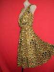 SPIEGEL 100% SILK Leopard Print Ruched Wrap Top Cocktail Dress 14W 